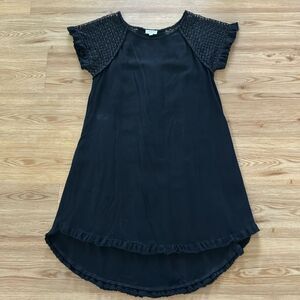 Umgee Womens Black Linen Blend Dress Crochet Arms Small Boho Neutral Classic